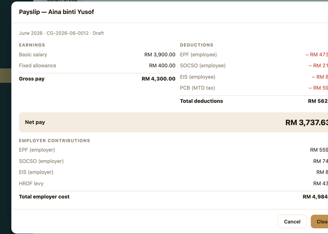 Payslip breakdown